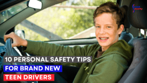 A boy sitting in the drivers seat of his car.