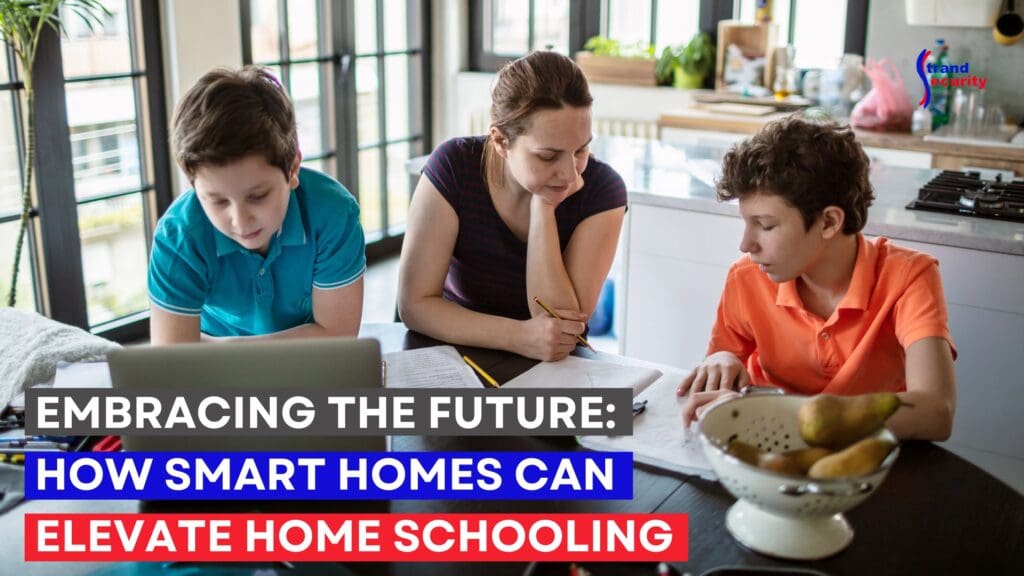 Mother homeschooling her tow kids in a smarthome