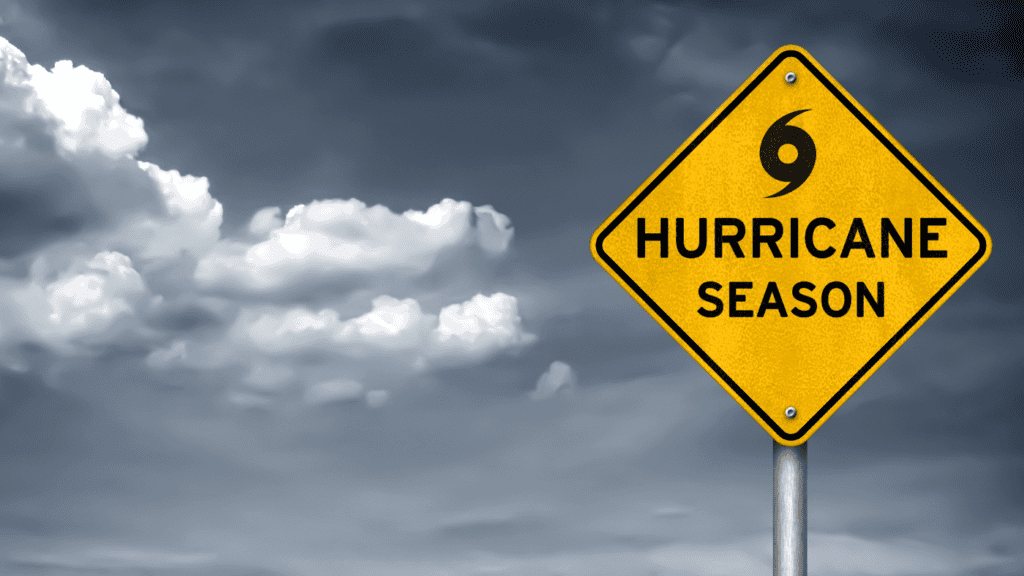 sign warning of 'hurricane season' coming up. 