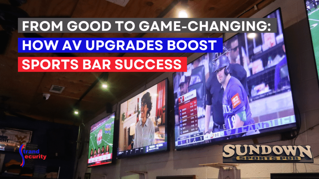 Set of newly installed large screen TVs in a sports bar called Sundown in Surfside BEach, South Carolina
