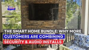 larrge TV on a fireplace in a southern home, connected to a home security system