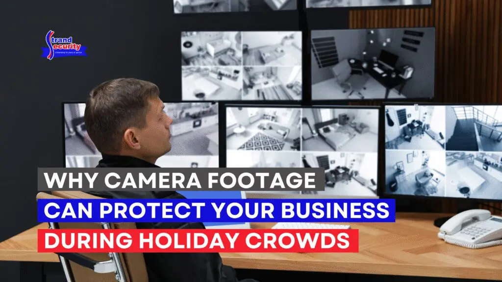 Security supervisor monitoring business security cameras in the backroom of a local store