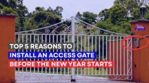 An access gate installed at a private property, accessible with a gate card reader.